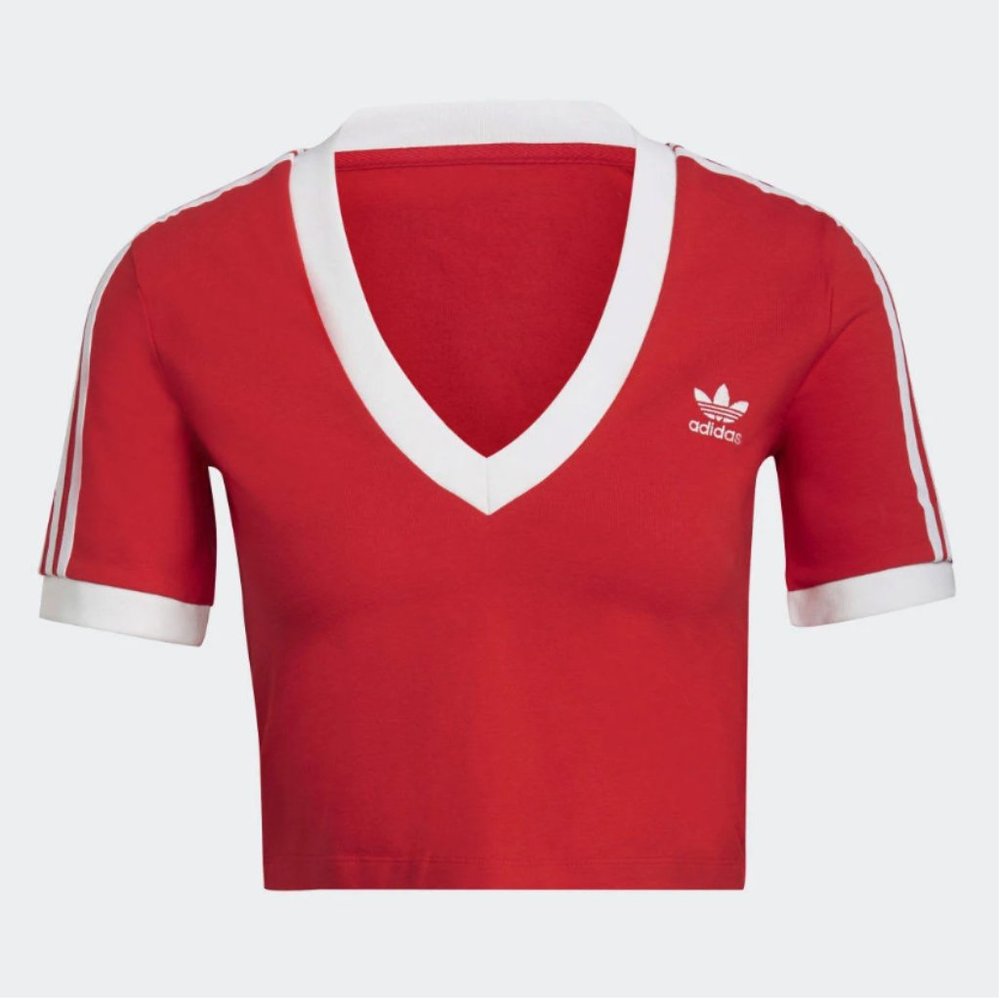 adidas Originals 3-Stripes V-neck cropped top in Red